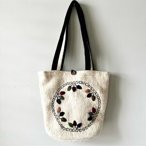 Boho Off White Knit Flowery Shoulder Bag